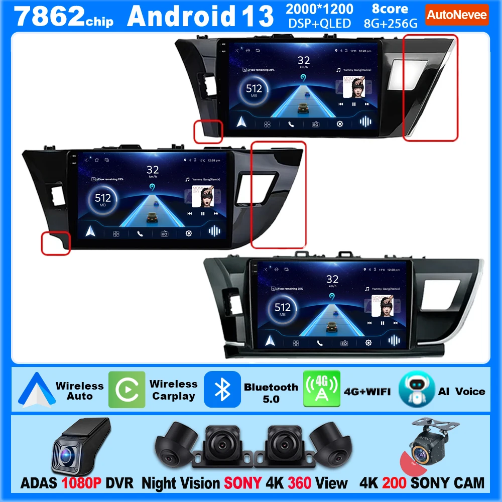 

CarPlay Android Radio For TOYOTA COROLLA E170 E180 2014-2016 Intelligent System Car Multimedia Player 5G Wifi GPS Touch Display