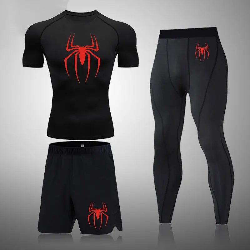 

Spider Sportswear Quick Dry Rashgard Sport Shirt Men Compression Pants Gym Running Shirt Men Fitness Leggings Clothes Tight Suit