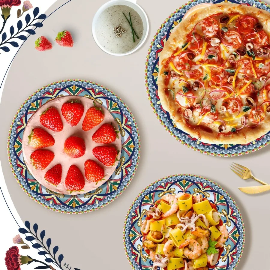 100PCS Boho Paper Plates 50×7 Inch 50×9 Inch  Bohemian Style  Plates Dert Party Dinner Plates Dinnerware Plate Set for Birthday