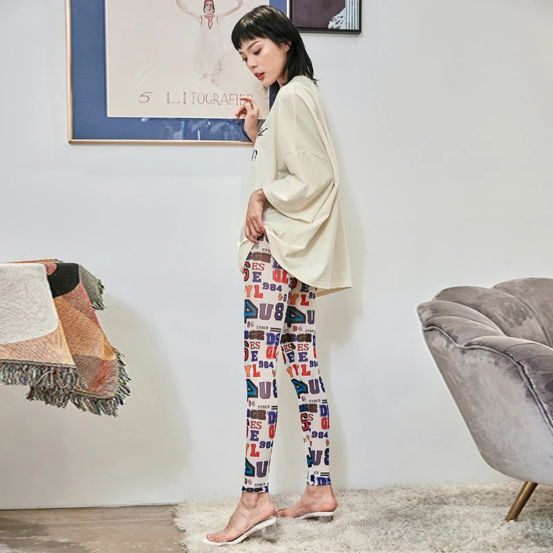 Letnie cienkie gazy przezroczyste cyfrowe legginsy wszystko rozciągliwe koreańska wersja obcisłych dziewięciopunktowych spodni damskich