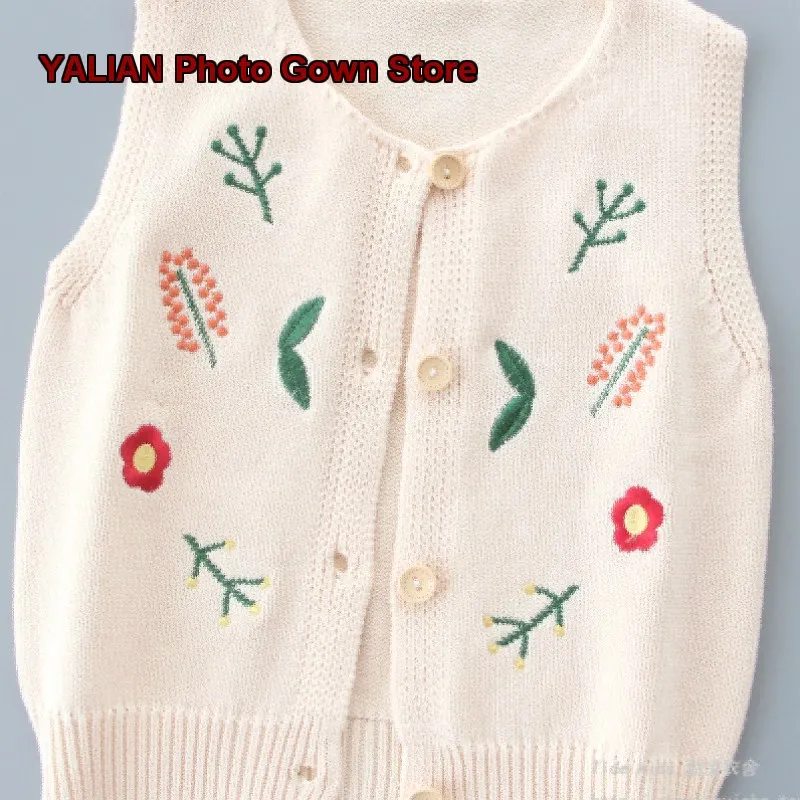 Girls Knit Vest Spring Autumn Thin Breathable Waistcoat Solid Color Infant Pure Cotton Kids