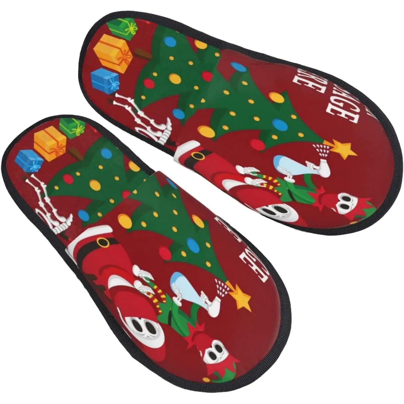 Zapatillas peludas para mujer, pantuflas peludas cálidas con esqueleto de Papá Noel, antideslizantes, para invierno, para interiores y exteriores, Zapatillas de casa de felpa
