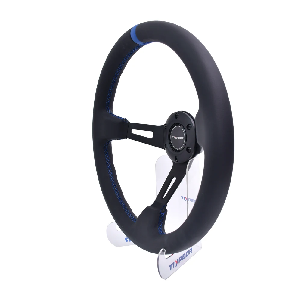 TIYPEOR Car Modification Blue Sport Deep Steering Wheel Universal Leather Racing Car Steering Wheel