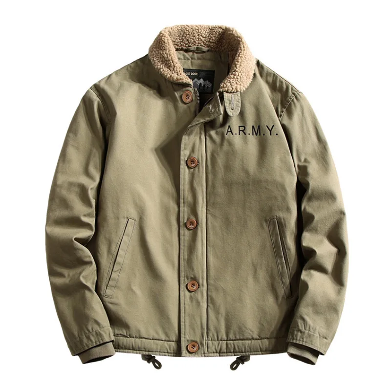 Military Green Coat Vintage Cashmere New Jackets Thick Men Fleece Lined Fashion Army Jackets Loose Multi Pockets Men Clothing