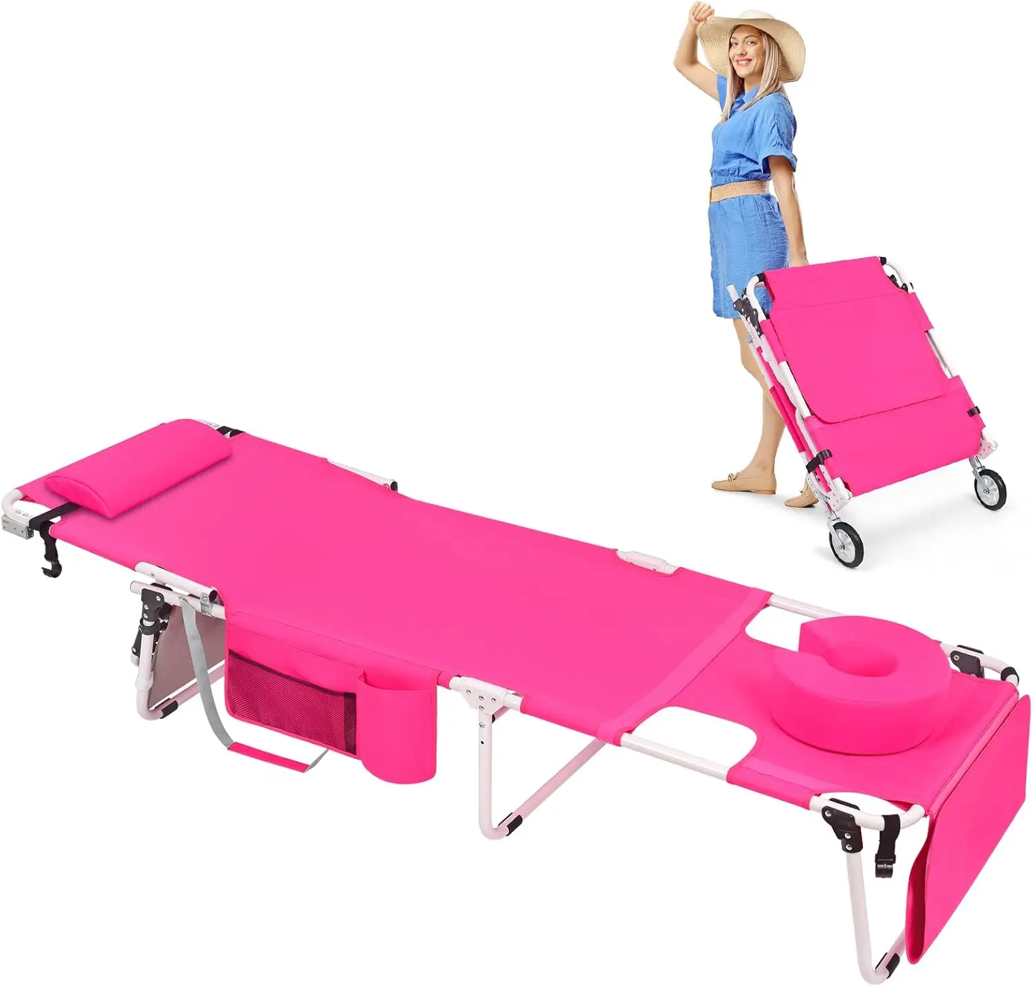 

Большое кресло для загара «Колесо к ходу» с колесами и отверстием для лица. Толще, моющееся, регулируемое, сверхпрочное, складное, плоское, для отдыха.