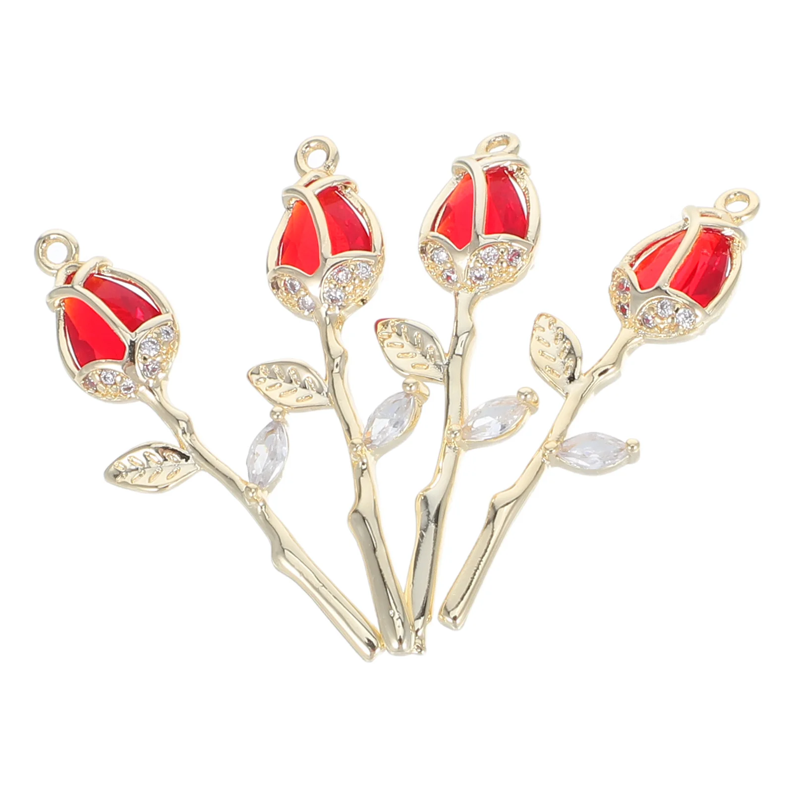 

4Pcs Rose Rhinestone Flower Charms Pendants DIY Jewelry Making Romantic Zircon Charms Necklaces Bracelets Earrings