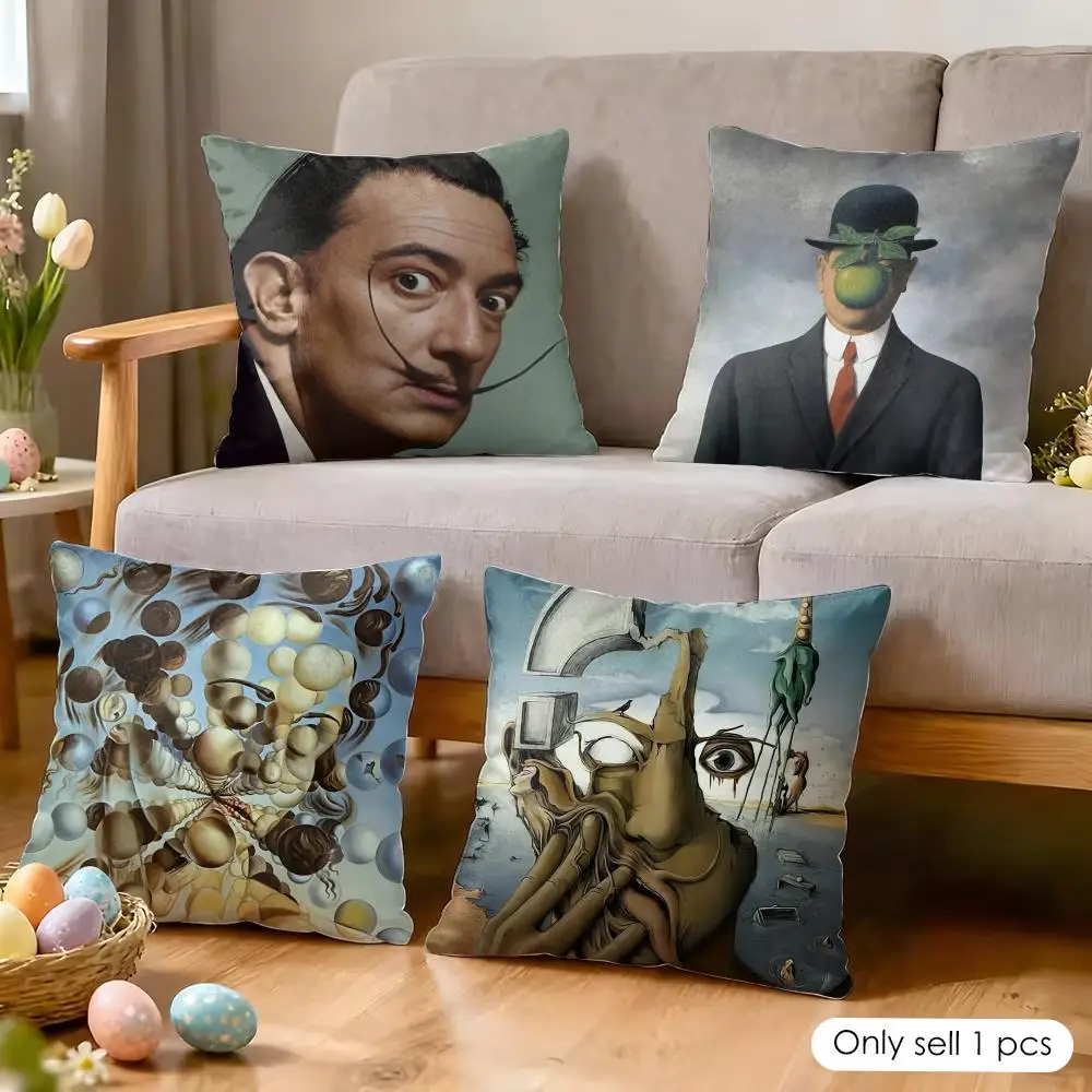 S-Salvador Dali Pop-Art-Kissenbezug, seidiger, kurzer Plüsch, unsichtbarer Reißverschluss, staubdichter Sofakissenbezug für Heimdekoration
