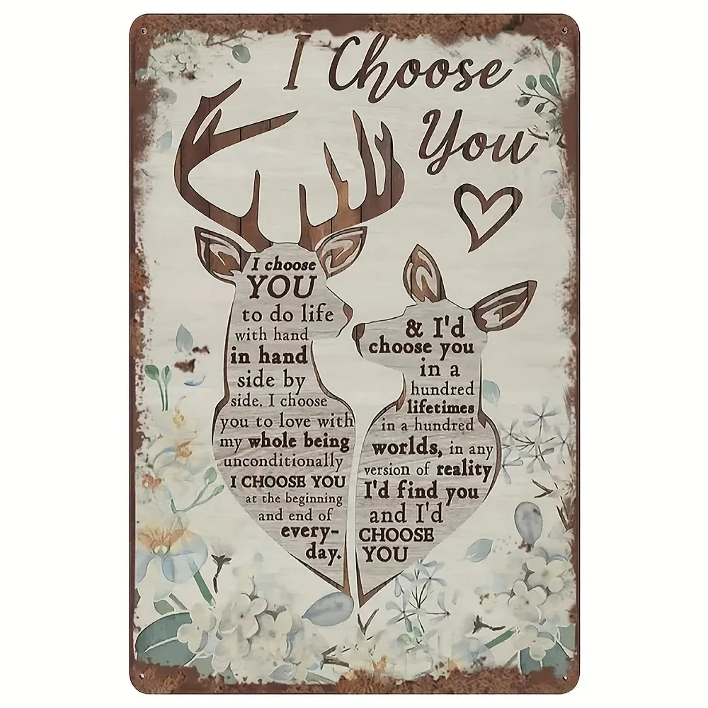

Durable 1pc "Deer I Choose You" Romantic Vintage Tin Sign - Metal Material - Adds Warmth to Home Wall Decor - Perfect Gift for