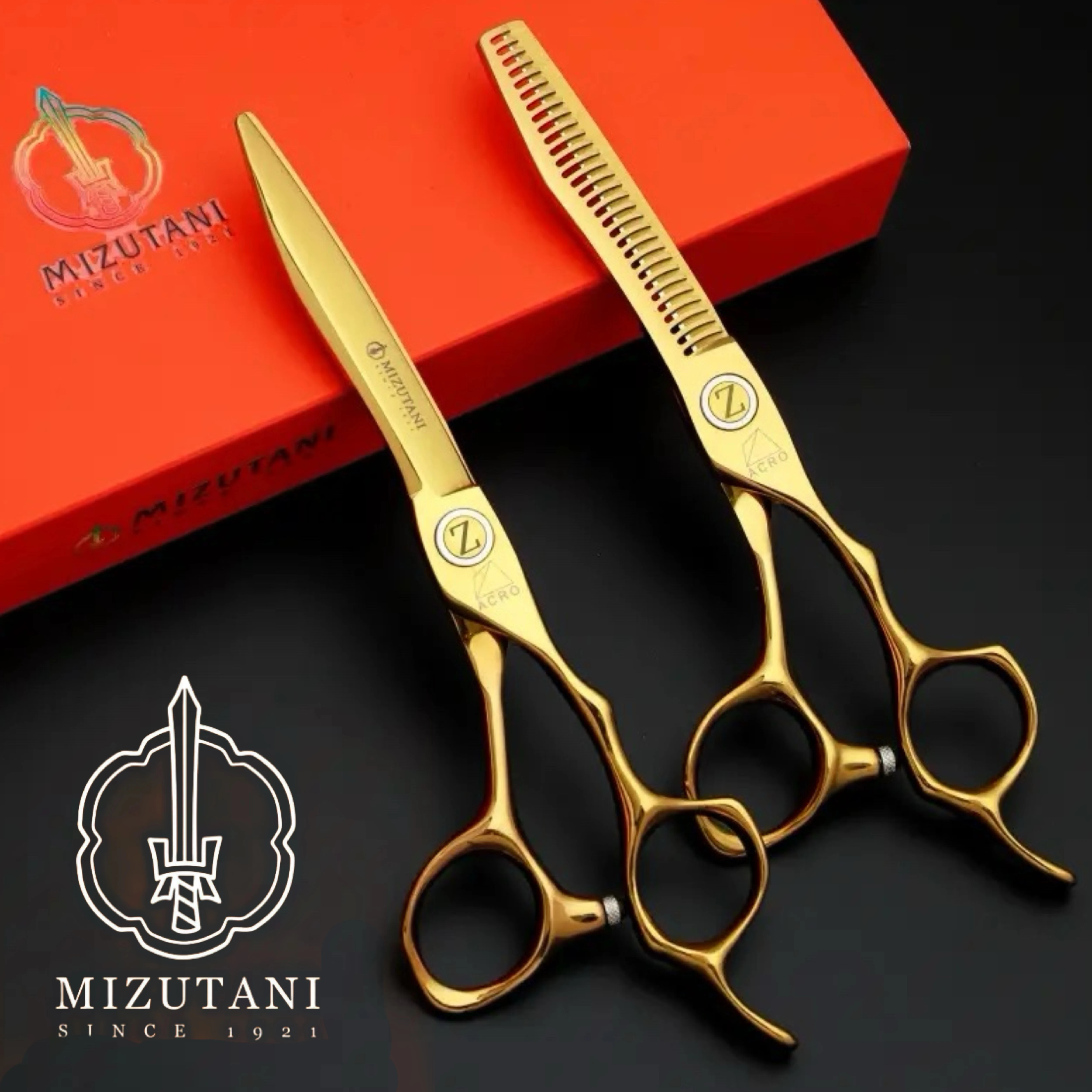 MIZUTANI 6.0 inch Tungsten Steel Pattern Advanced Scissors Pattern Advanced Rose Gold Scissors Professional Barber Scissors Set