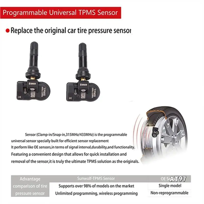 

2Pcs Programmable MX Sensor 315MHZ+433Mhz 2 In 1 TPMS Tire Pressure Sensor Monitor For Autel Tool TS408 TS508 ITS600