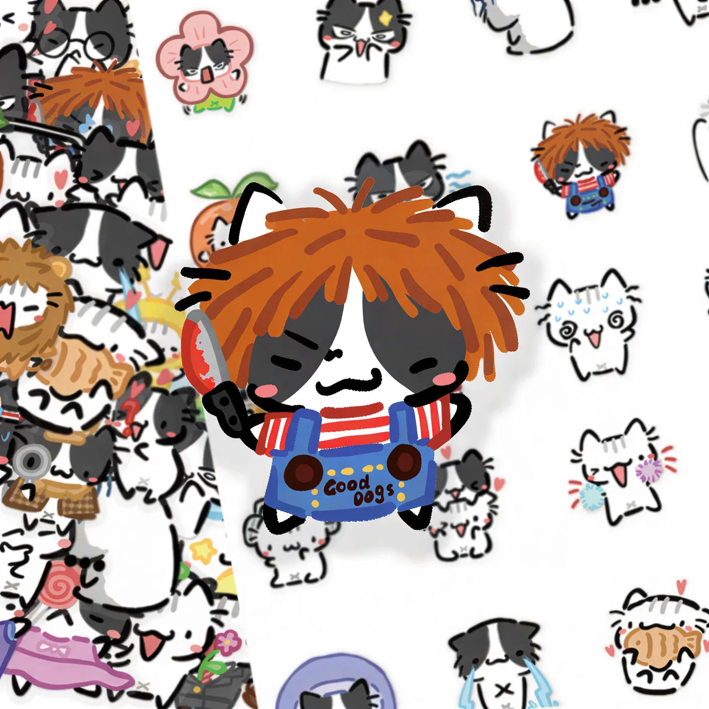 

52Pcs Funny Cat Stickers Cartoon Kitten Decals For Laptop Scrapbook Luggage Guitar Helmet DIY Graffiti Aesthetic Stickers