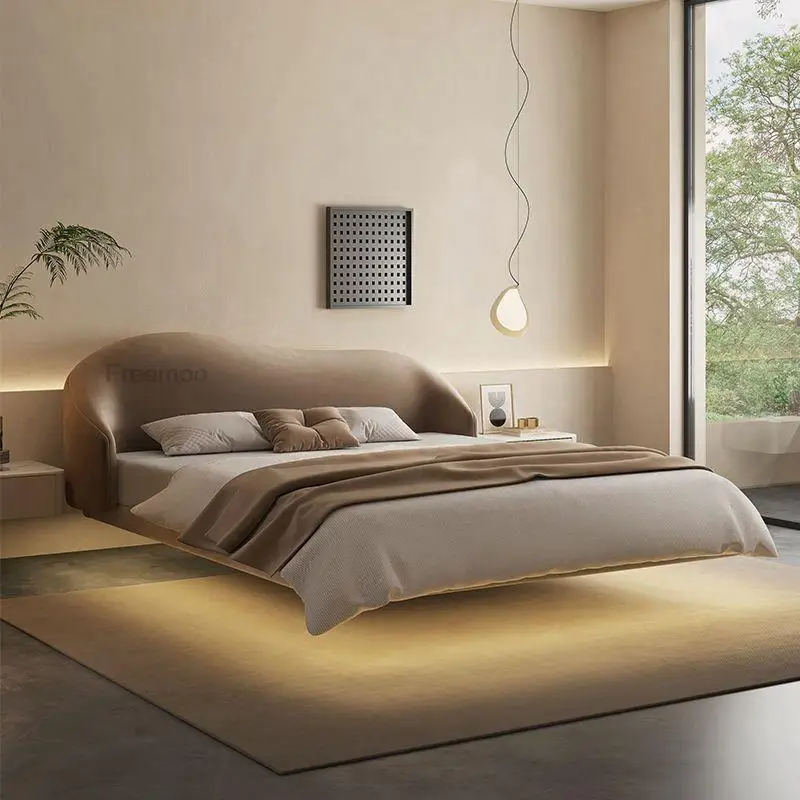 Modern Bedroom Furniture Suspension Bed Home Furniture Waterproof Leather Double King Size Led Light Queen Bed