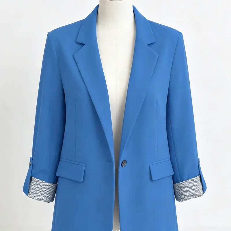 Women Lapel Collar Blazer, 3/4 Sleeve Open Front Business Casual Suit Jacket Office Work Short Blazer Suit Jacket