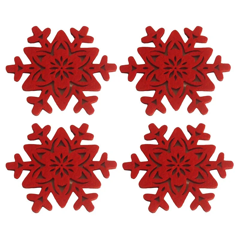 4Pcs Red Felt Christmas Snowflake Coasters Dining Table Protector Pads Heat Resistant Cup Mat Coffee Tea Hot Drink Mug Placemats