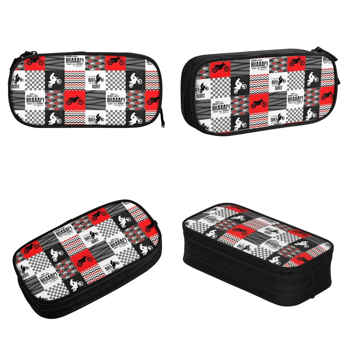 Dirt Bike Lover Motocross Motorcycle Pencil Case Cross-Rally Cartoon Pen Box Bag Large Storage School Supplies Zipper Pencil Box