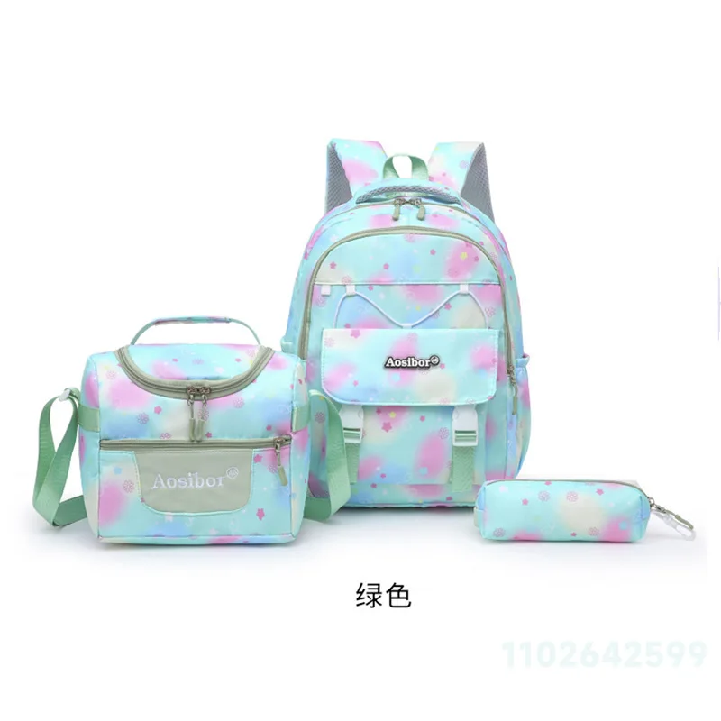 New Student Three Piece Backpack Fashion Gradient Color Student Backpack Multi Functional Large Capacity Women's Travel Backpack