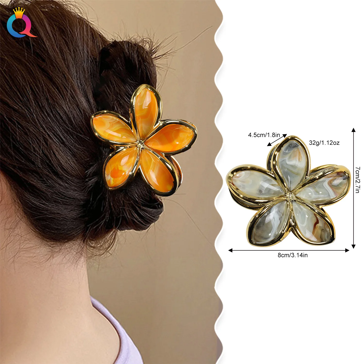 

8CM Electroplated Flower Shark Clip New Ins Aesthetic Hair Claw for Women Back of Head Ponytail Holder Strong Grip Wholesale