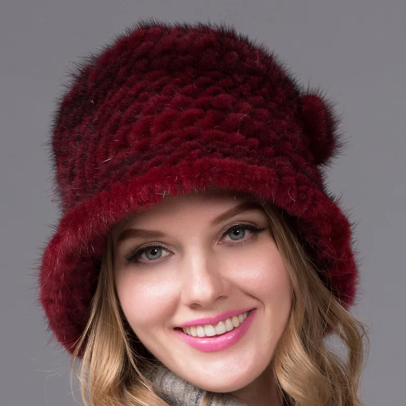 

Mink Woven Fur Hat Fashionable and Versatile Warm Top Hat for Women Rose Fur Hat 25 Winter