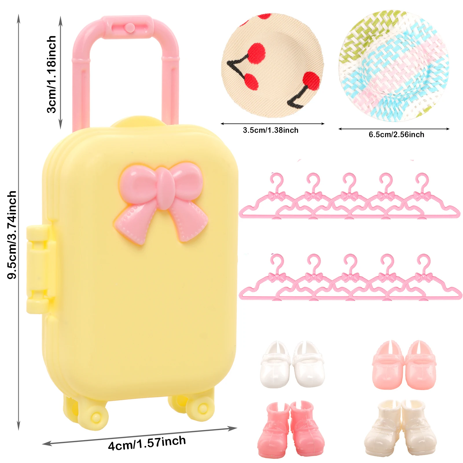 23 Pcs 5.4 Inch Doll For Barbie Chelsea Doll Clothes and Accessories=1 Luggage 3 Dress 3 Tops and Pants 2 Hats 10 Hanger+4 Shoes