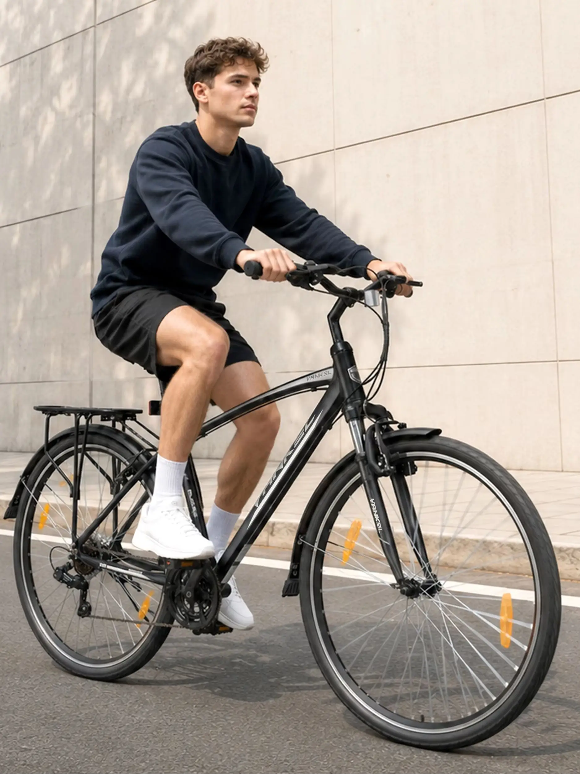 VANKEL 28 Zoll Fahrrad Citybike Trekkingbike, 21-Gang Fahrrad mit Federgabel, V-Brakes, Aluminiumrahmen, Komfortsattel, Gepäckträger, Schutzblechen, für 165–190 cm