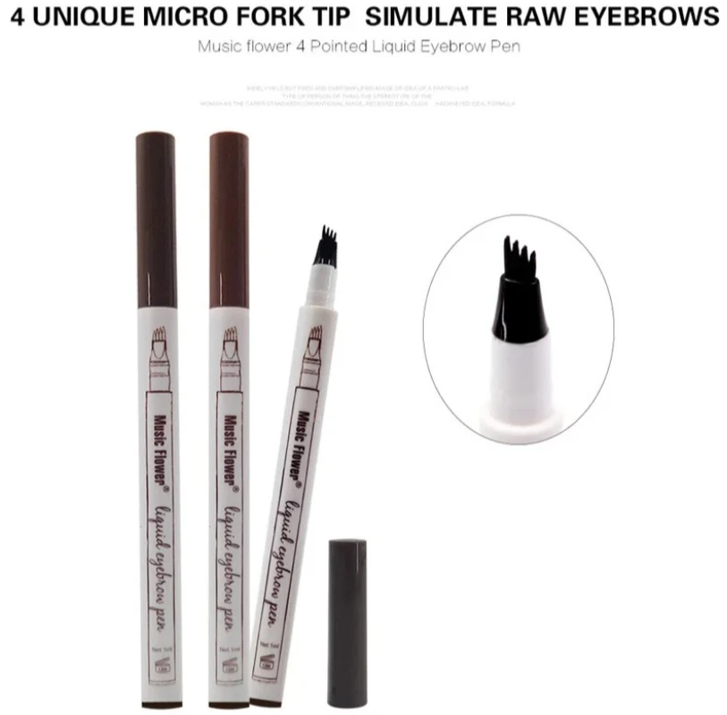 Musica Fiore Trucco di marca 4 colori Schizzo fine Matita per sopracciglia liquida Tatuaggio impermeabile Penna per sopracciglia super resistente a prova di sbavature