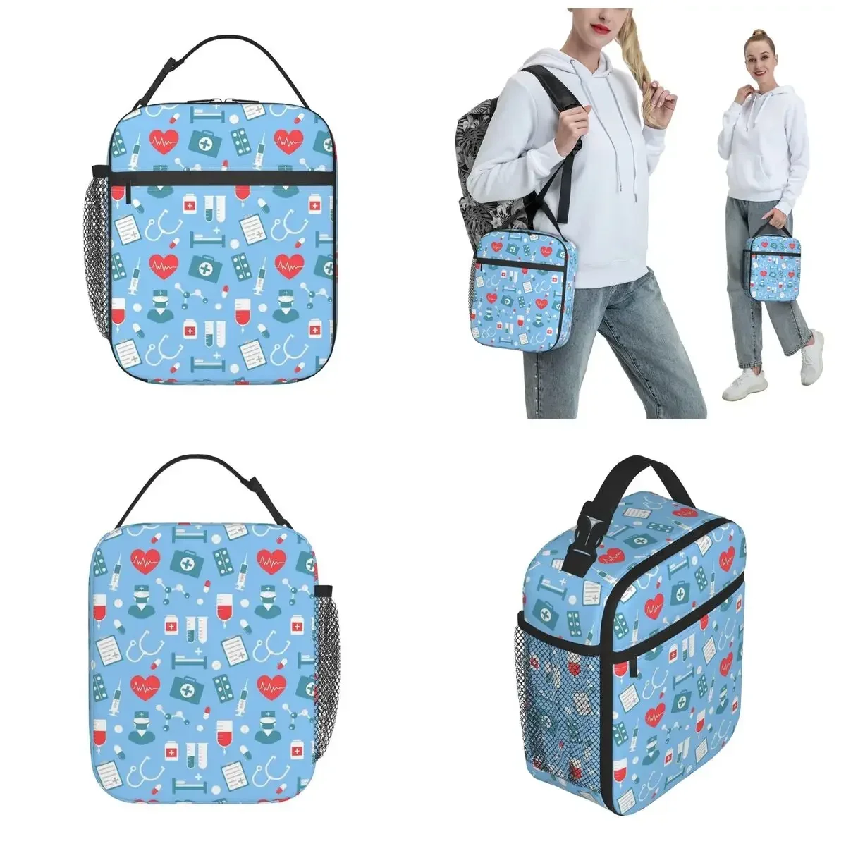 Cute Nursing Pattern Nurse Merch Insulated Lunch Tote Bag For Travel Food Storage Bag Portable Thermal Cooler Lunch Boxes