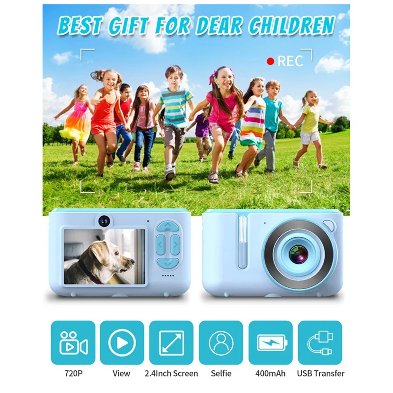 New Dual Selfie Mini Camera Digital Photo Camera HD 720P Video USB Charging Color Display For Children's Gift Pink