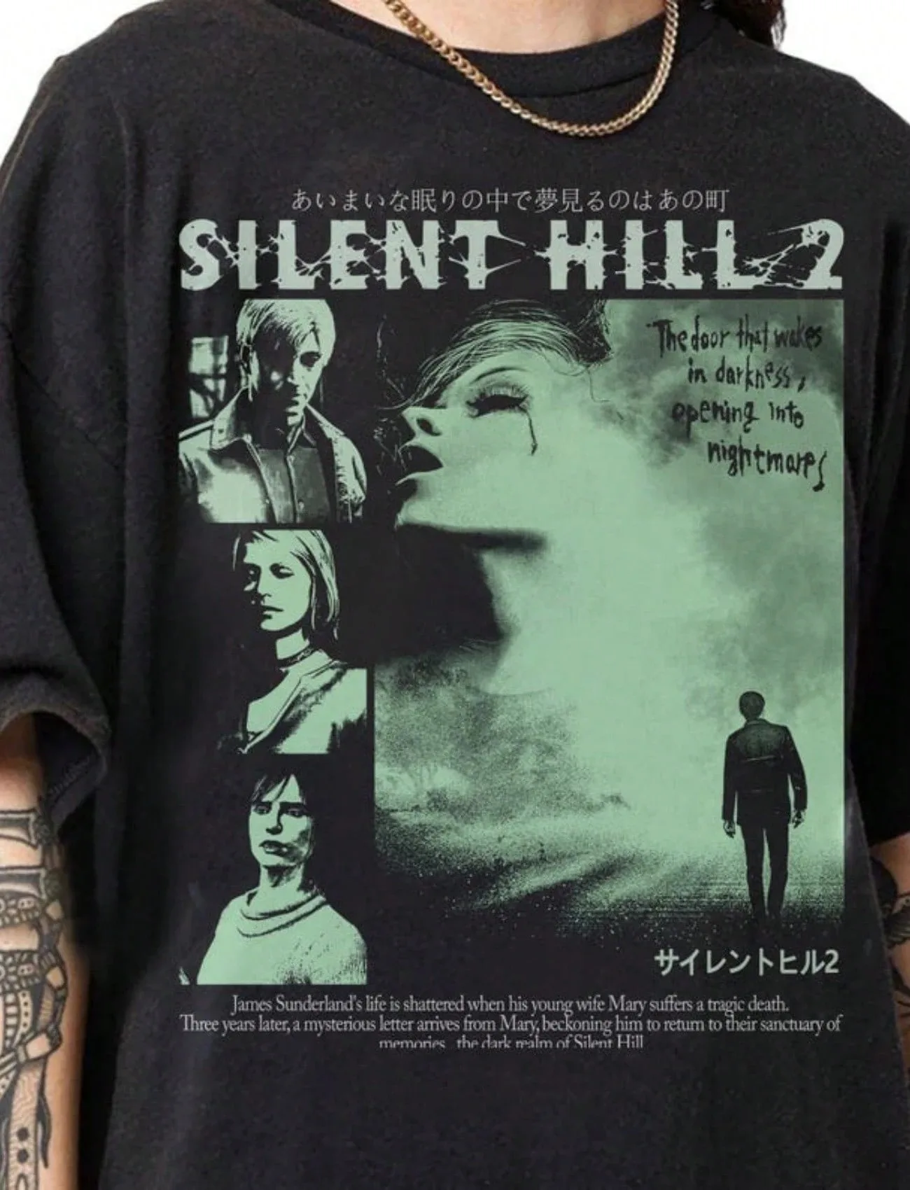 Retro 90s Boot Style Silent Hill II T-shirt for Men and Women, All Cotton Short Sleeved, Retro Silent Hill II Gif