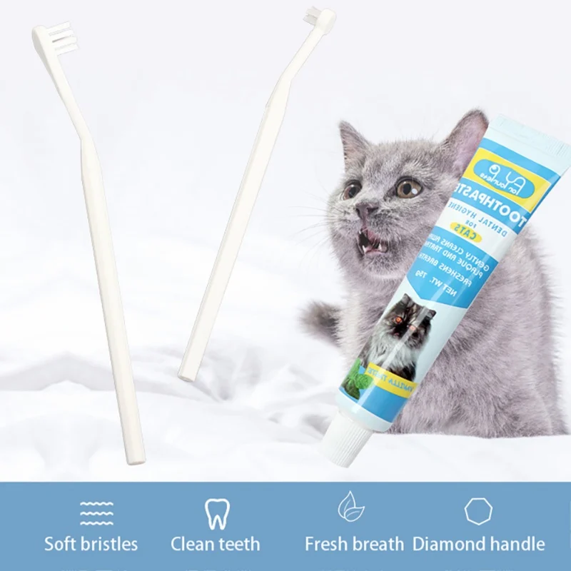 Cat Dog Toothbrush Toothpaste Kit Pet Cleaning Tooth Oral Fresh Cleaner Puppy Kitten Gel Toothpaste Set Pet Grooming Supplies