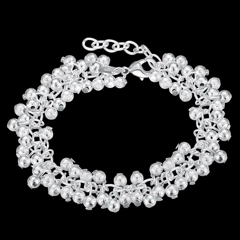 Hot Frosted Bead chain 925 Sterling Silver Grape Bracelets for women Retro Wedding party Wild Christmas Gifts fashion Jewelry