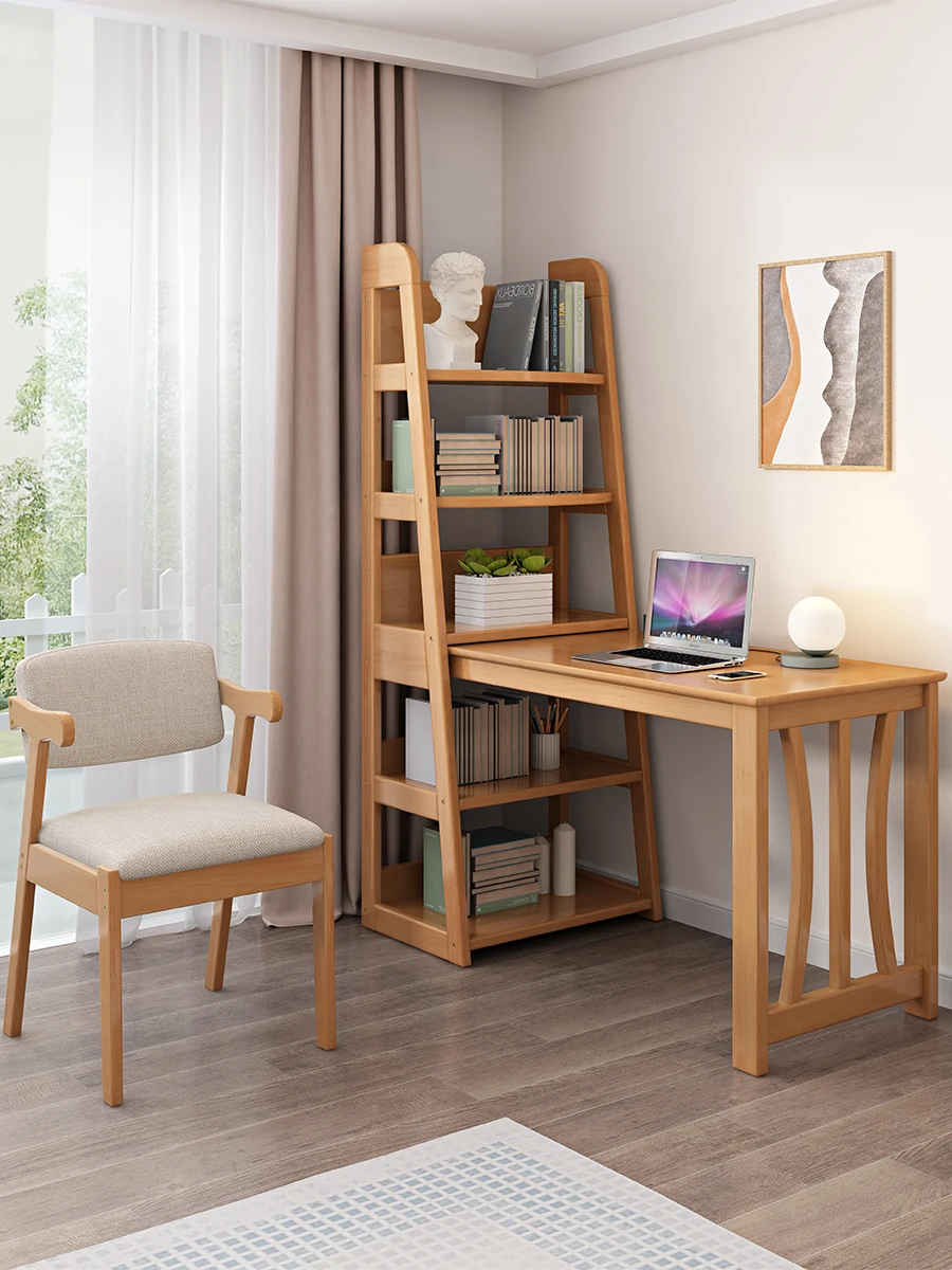 Solid wood desk, bookshelf combination, student household writing desk, bedroom, children's bookshelf, integrated learning desk