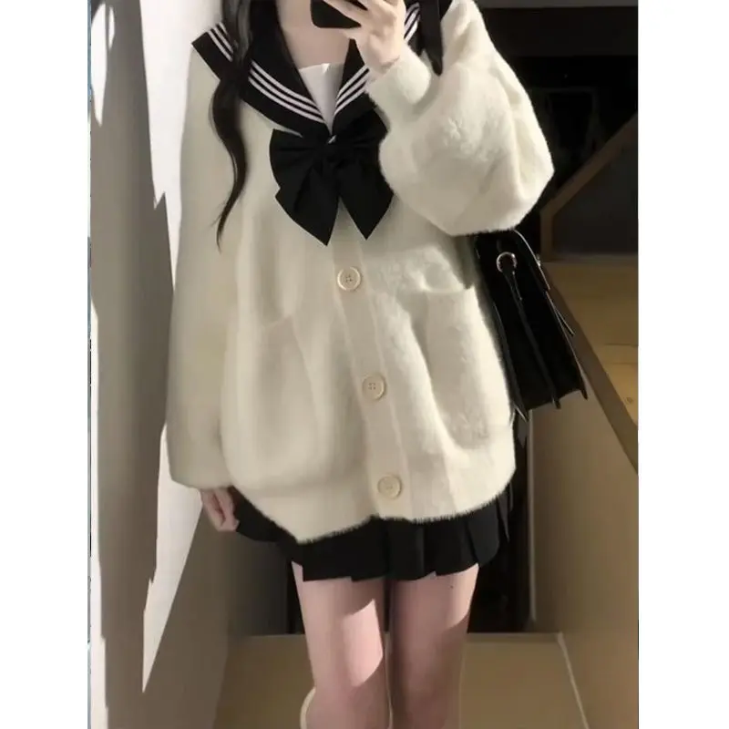 

plus Size Soft Furry Style Sweater Cardigan Coat Winter Warm Casual Fashion Women's Two-Piece Set Polyester Fiber Lon...