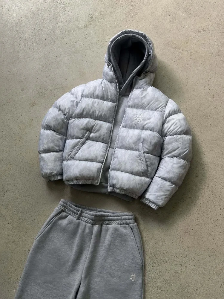 الشتاء القوطية الشارع الأزياء الدافئة سستة مزيج مقنعين سترة قطن الملابس الأوروبية والأمريكية معطف متعدد الاستخدامات #5