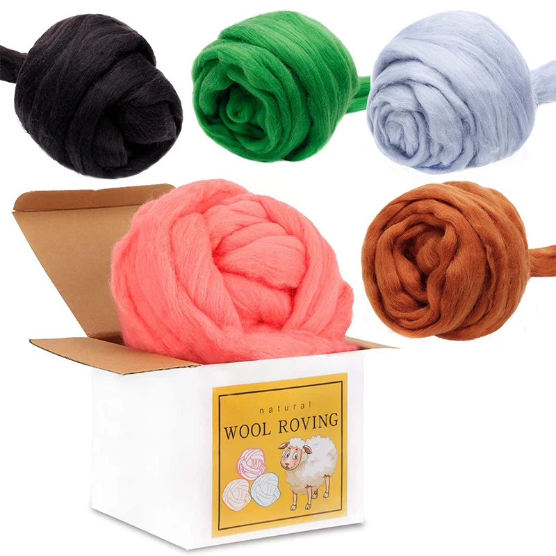 

MIUSIE Wool Roving Boxed About 8.82 oz Super Yarn Top For Hand Spinning Felting Weaving DIY Craft Material Package