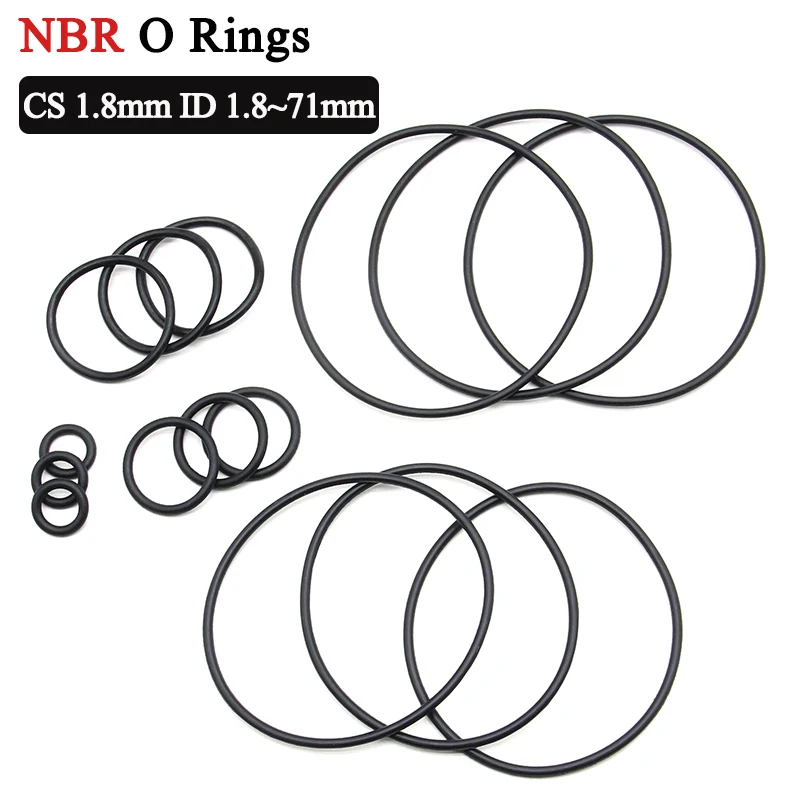 

10/50/100Pcs NBR O Ring Thickness CS 1.8mm ID 1.8~71mm Nitrile Rubber Corrosion Oil Resist O Shape Sealing Washer Seal Gasket