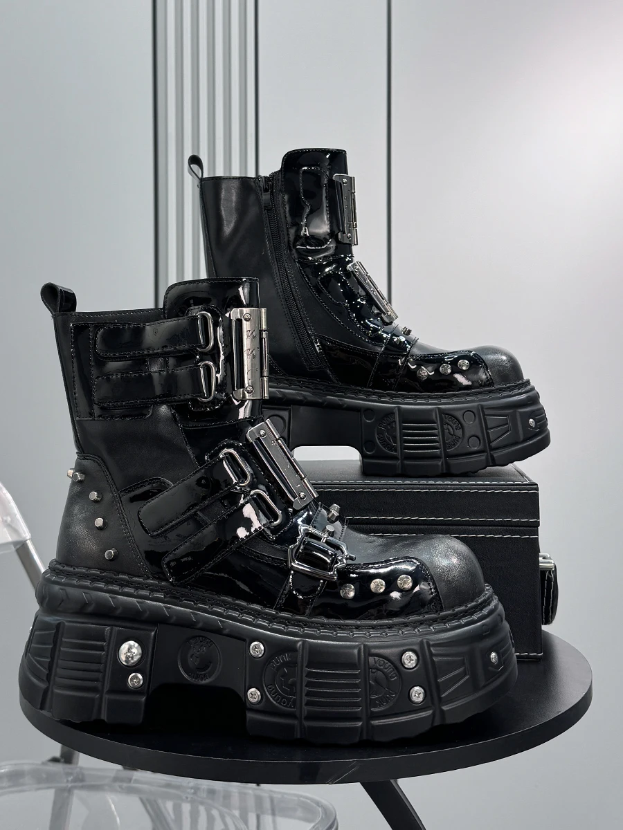 

Мужские высокие ботинки в стиле панк, металлические мотоциклетные ботинки Thi Bot, увеличивающие внутреннюю часть, осень-зима, Новое поступление