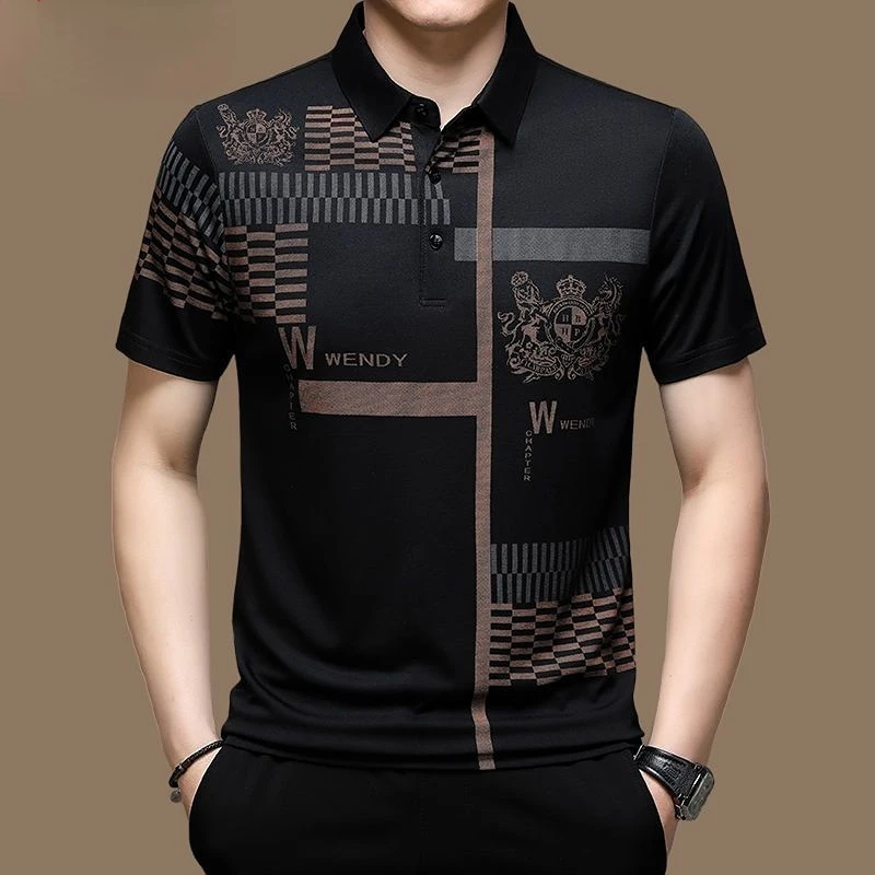 Men\'s Polo Short Sleeved Casual Men\'s Clothing Micro Elastic Breathable Button Polo Men Fashion Top Daily Shirt