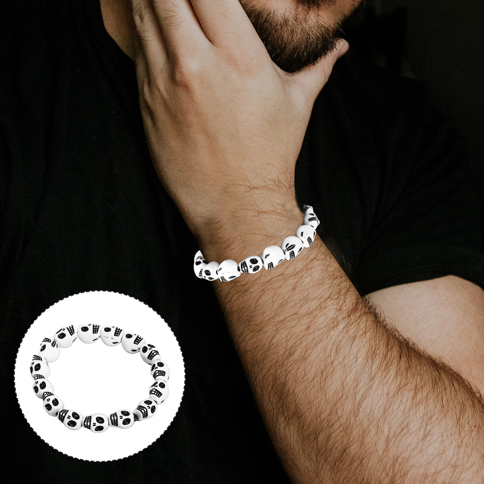 Stile Uomo Donna Gioielli Bracciale con teschio in resina Braccialetti con perline con teschio di moda Accessori per braccialetti con perline