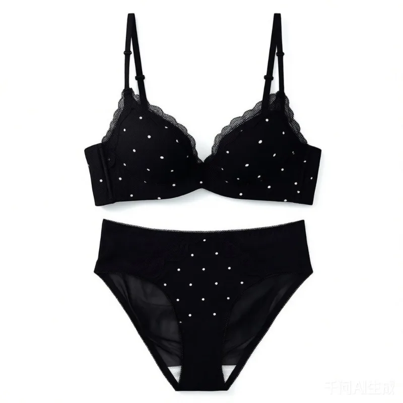 Französischer Stil Polka-Dot Dessous-Set, Bügelloser BH für Kleine Frauen mit Großer Oberweite, Verstellbarer Push-Up, Schön BANERDANNI