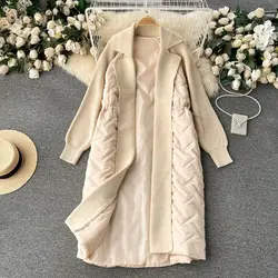 2024 Autumn/Winter New Women's Oversized Knitted Cardigan Sweater Loose Splicing Cotton Jacket