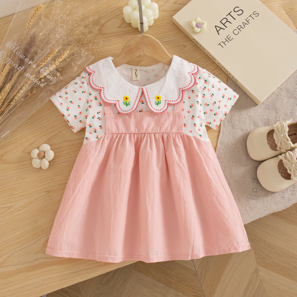 Baby Girl Dress Summer Cotton Flower Collar Short Sleeved Girls Dresses Cartoon Cute Casual Baby Girl Clothing