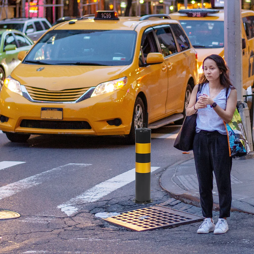 50cm Black Yellow Fixed Heavy Duty Steel Safety Bollards 114mm Diameter 500mm Height Traffic Warning Posts Road Barrier Security