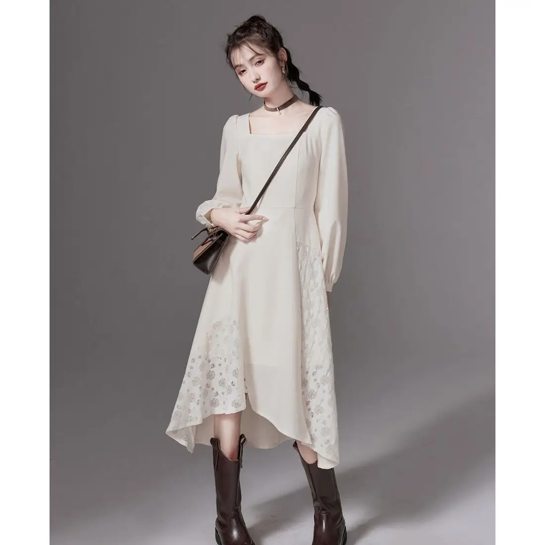 

Korea Long Sleeve Loose Dress Elegant Chic Cotton Linen Dresses For Women Bohemia Layered Vintage Robe Female Autumn Vestidos