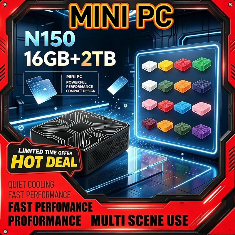 New Intel Core N150 Mini PC 16GB RAM 2TB Optional SSD Bluetooth Windows 11 Compact Portable Desktop PC for Gaming Office
