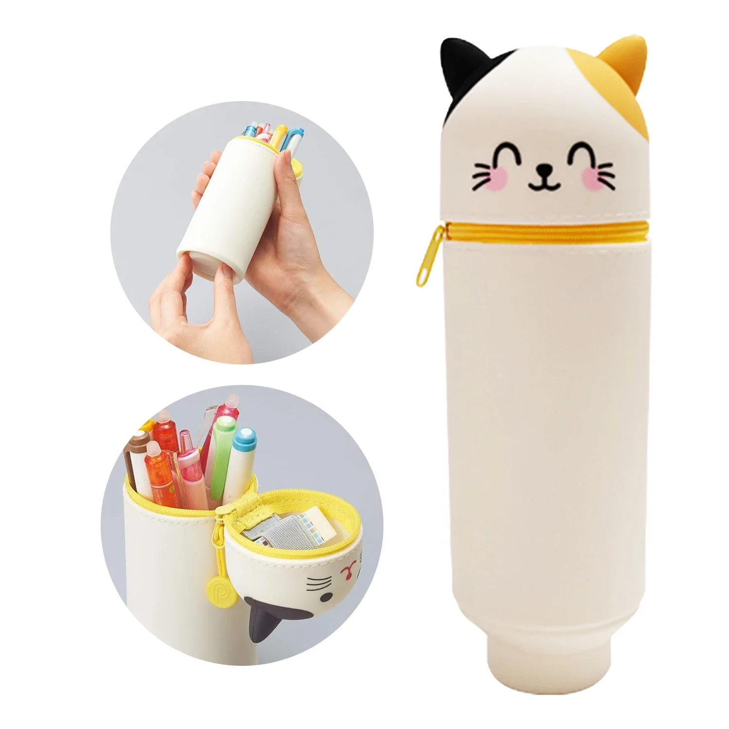 Cute Animal Pencil Case, 2-in-1 Pencil Bag with Zipper Pen Holder, Soft Silicone Pencil Case, Suitable for School Office view 6