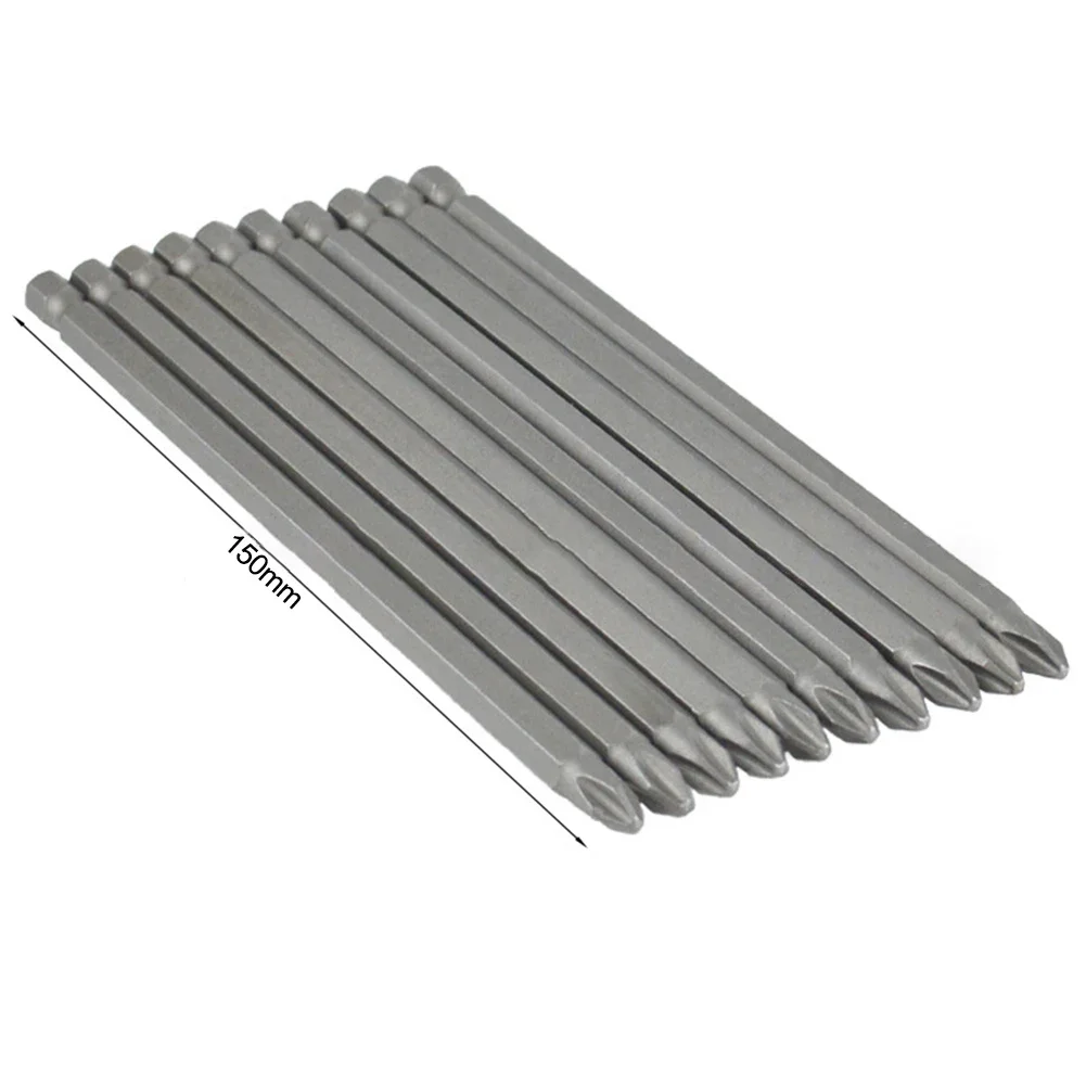 

10pcs 150mm Long Magnetic Cross Screwdriver Bits Set PH2 Cross Bit 1/4" Hexagonal Screwdriver Head Power Tool Accessories
