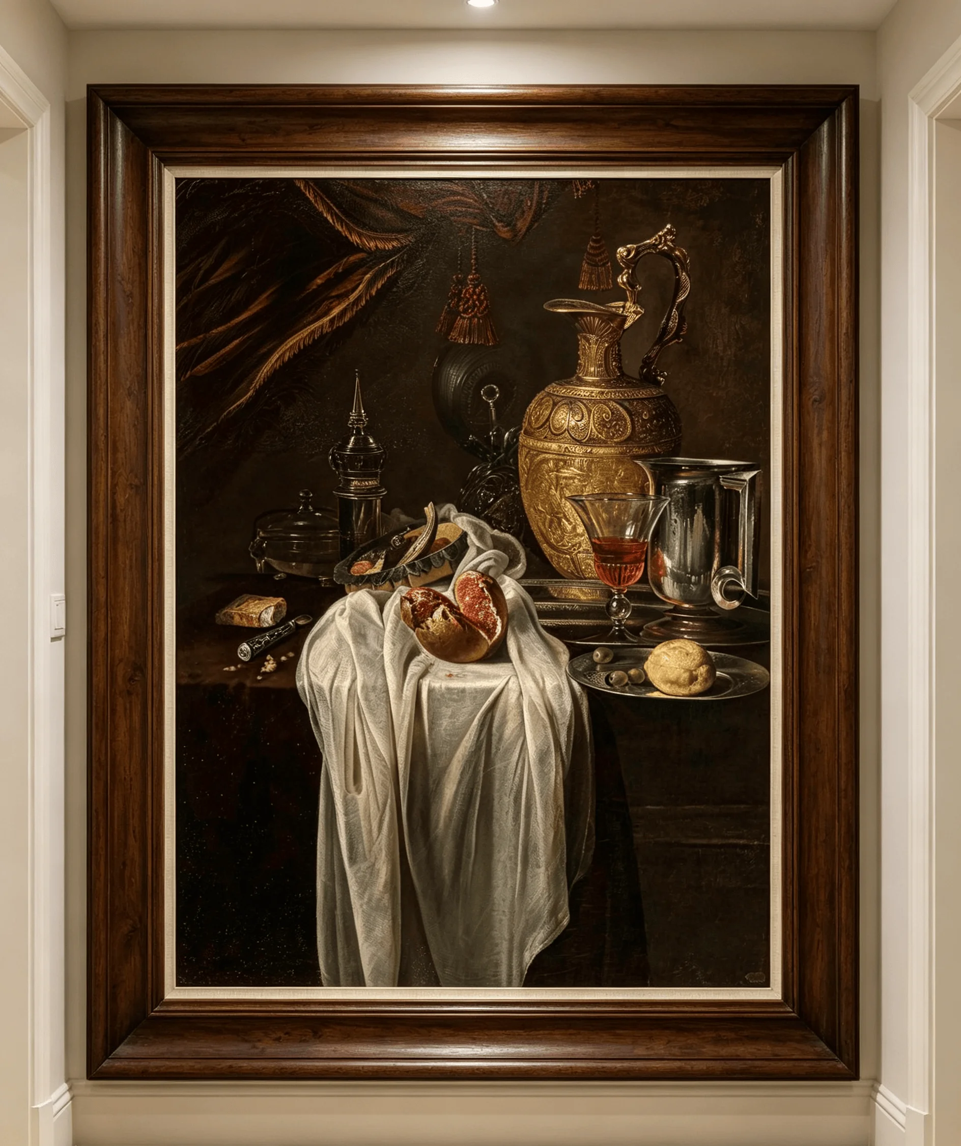 Baroque Vintage Still Life Golden Jug Pomegranate Canvas Painting Classic Wall Art Folded Art Print Home Decor