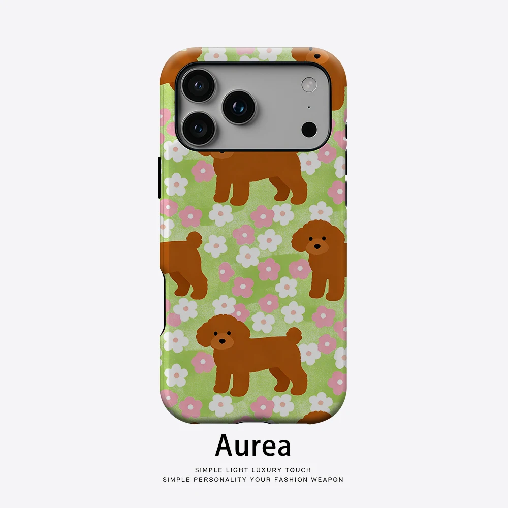 Aurea Case Matte Bumper für MagSafe Hülle für iPhone 17 16 15 14 Plus 13 Pro Max Stoßfeste Harte PC-Hülle mit Pudel-Blumengarten-Motiv