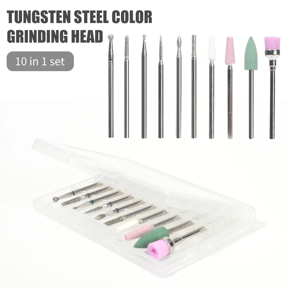 10 pz/scatola frese per unghie multifunzionali punte per unghie elettriche per Manicure Pedicure strumenti per unghie con testa abrasiva in lega di tungsteno