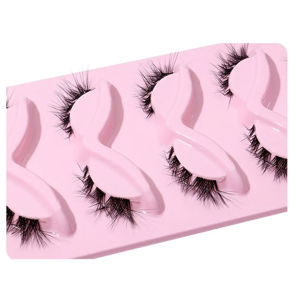 5 Pair 3D L Curl False Eyelashes Eye Tail Lengthening Full Strip Cat Eye Fake Lashes Clear Stem Oblique Faux Mink Lashes